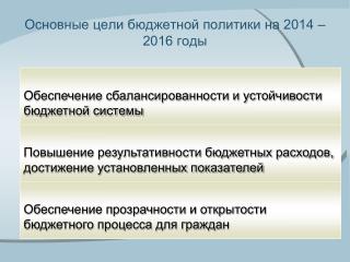 Основные цели бюджетной политики на 2014 – 2016 годы
