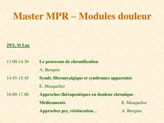 Master MPR – Modules douleur