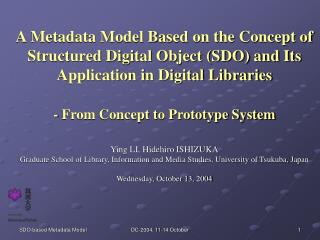 Outline of Presentation