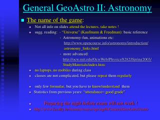 General GeoAstro II: Astronomy