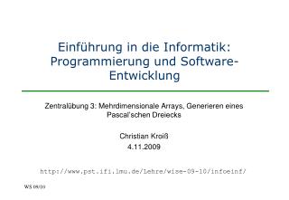 Einführung in die Informatik: Programmierung und Software-Entwicklung