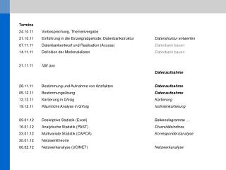 Termine 24.10.11	Vorbesprechung, Themenvergabe