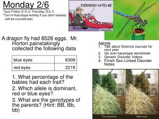 A dragon fly had 8528 eggs. Mr. Horton painstakingly collected the following data