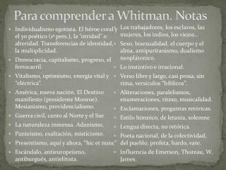 Para comprender a Whitman. Notas