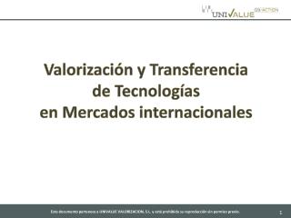Valorización y Transferencia de Tecnologías en Mercados internacionales