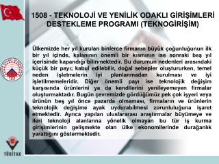 1508 - TEKNOLOJİ VE YENİLİK ODAKLI GİRİŞİMLERİ DESTEKLEME PROGRAMI (TEKNOGİRİŞİM)