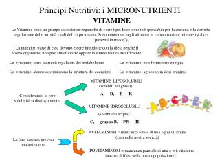 Principi Nutritivi: i MICRONUTRIENTI