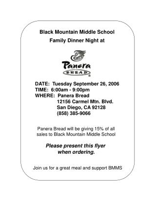 Black Mountain Middle School Family Dinner Night at