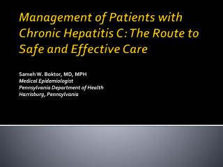 Management of Patients with Chronic Hepatitis C: The Route to Safe and Effective Care