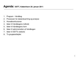 Agenda: SSTT, København 20. januar 2011