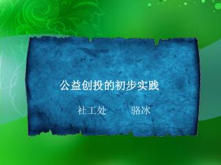 公益创投的 初步实践 社工处 骆冰