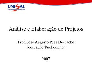 Análise e Elaboração de Projetos