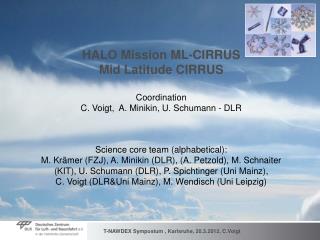 HALO Mission ML-CIRRUS Mid Latitude CIRRUS Coordination C. Voigt, A. Minikin, U. Schumann - DLR