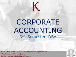 CORPORATE ACCOUNTING 3 rd Semester DBA