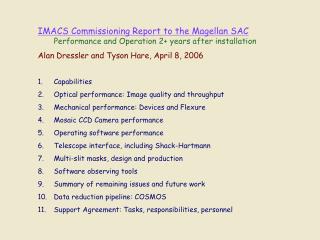 I. IMACS capabilities: