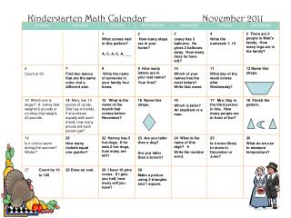 Kindergarten Math Calendar November 2011