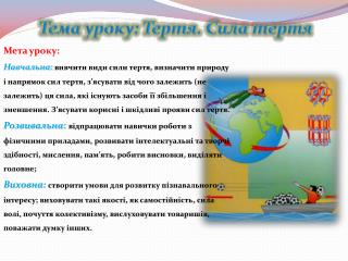 Тема уроку: Тертя. Сила тертя