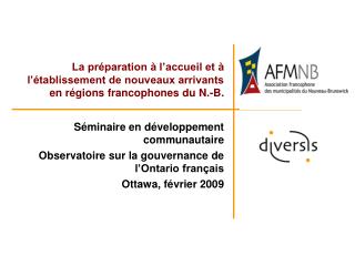 Séminaire en développement communautaire Observatoire sur la gouvernance de l’Ontario français