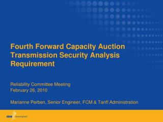 Fourth Forward Capacity Auction Transmission Security Analysis Requirement