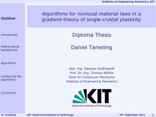 Diploma Thesis Daniel Tameling Dipl.- Ing . Stephan Wulfinghoff Prof. Dr.- Ing . Thomas Böhlke