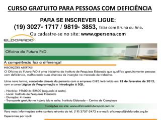 CURSO GRATUITO PARA PESSOAS COM DEFICIÊNCIA