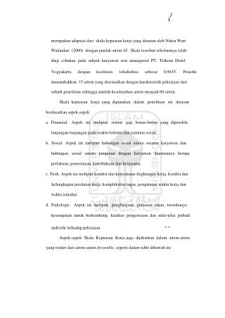 merupakan adaptasi dari skala kepuasan kerja yang disusun oleh Niken Wuri