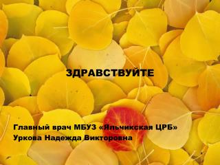 ЗДРАВСТВУЙТЕ Главный врач МБУЗ «Яльчикская ЦРБ» Уркова Надежда Викторовна