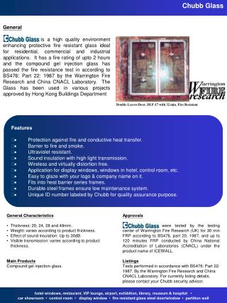 Features · Protection against fire and conductive heat transfer. · Barrier to fire and smoke.