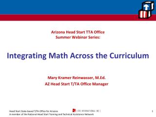 Arizona Head Start TTA Office Summer Webinar Series: Integrating Math Across the Curriculum