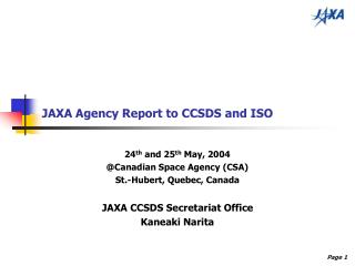 JAXA Agency Report to CCSDS and ISO