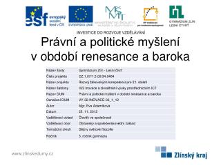 Právní a politické myšlení v období renesance a baroka