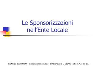 Le Sponsorizzazioni nell’Ente Locale