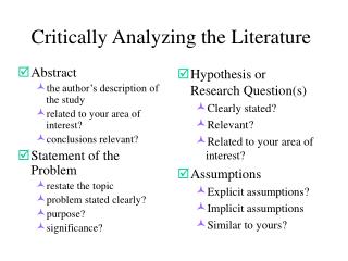 Critically Analyzing the Literature