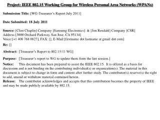 Project: IEEE 802.15 Working Group for Wireless Personal Area Networks (WPANs)