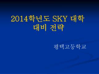 2014 학년도 SKY 대학 대비 전략