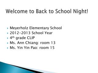 Welcome to Back to School Night!