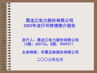 黑龙江电力股份有限公司 2003 年发行可转债推介报告