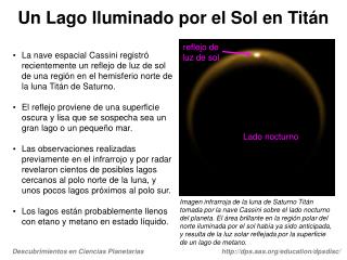 Un Lago Iluminado por el Sol en Titán