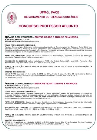 CONCURSO PROFESSOR ADJUNTO ÁREA DE CONHECIMENTO - CONTABILIDADE E ANÁLISE FINANCEIRA .