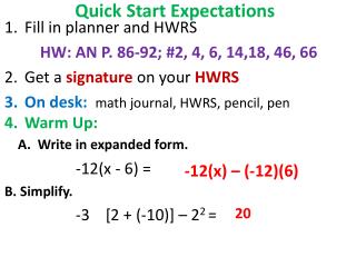 Quick Start Expectations