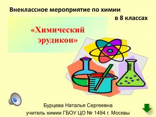 Бурцева Наталья Сергеевна учитель химии ГБОУ ЦО № 1494 г. Москвы