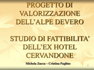 PROGETTO DI VALORIZZAZIONE DELL’ALPE DEVERO STUDIO DI FATTIBILITA’ DELL’EX HOTEL CERVANDONE