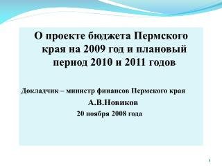 О проекте бюджета Пермского края на 2009 год и плановый период 2010 и 2011 годов