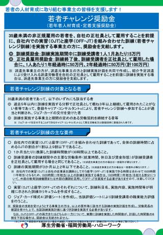 若者の人材育成に取り組む事業主の皆様を支援します！