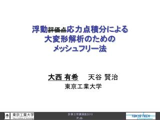 浮動 評価点 応力点積分による 大変形解析のための メッシュフリー法