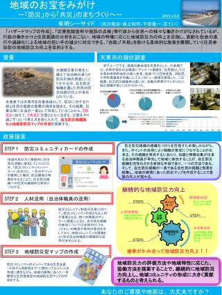 　地域のお宝をみがけ ～「防災」から「共災」のまちづくりへ～ 有明シーサイド （天川竜治・坂上和司・下田竜一・王 てい ）