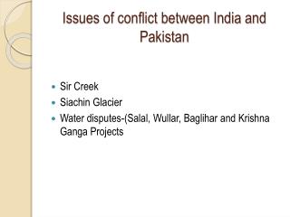 Issues of conflict between India and Pakistan