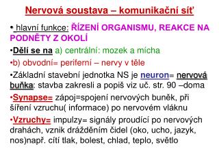 Nervová soustava – komunikační síť