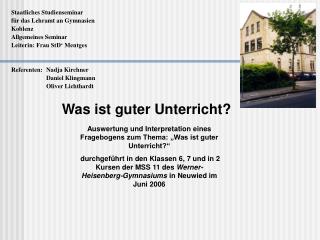 Staatliches Studienseminar für das Lehramt an Gymnasien Koblenz Allgemeines Seminar