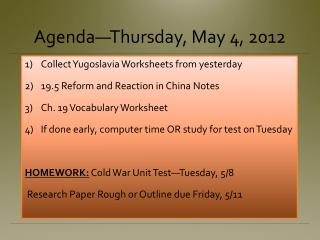 Agenda—Thursday, May 4, 2012